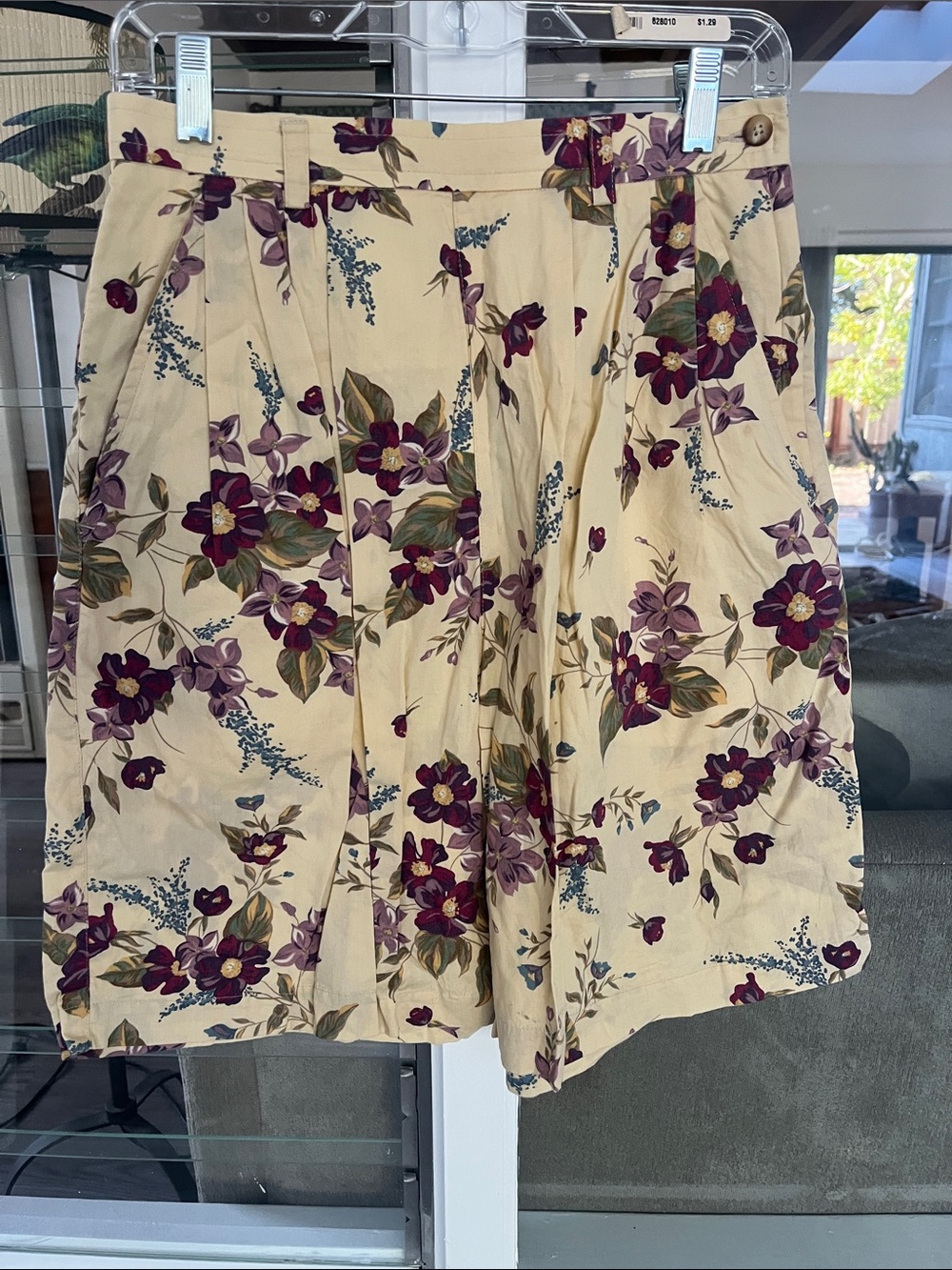 Liz Claiborne Cream Bermuda Shorts with Purple Floral Print
